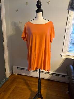 Lands' End Orange Mixed Media Short Sleeve Tunic Top, Size 1X